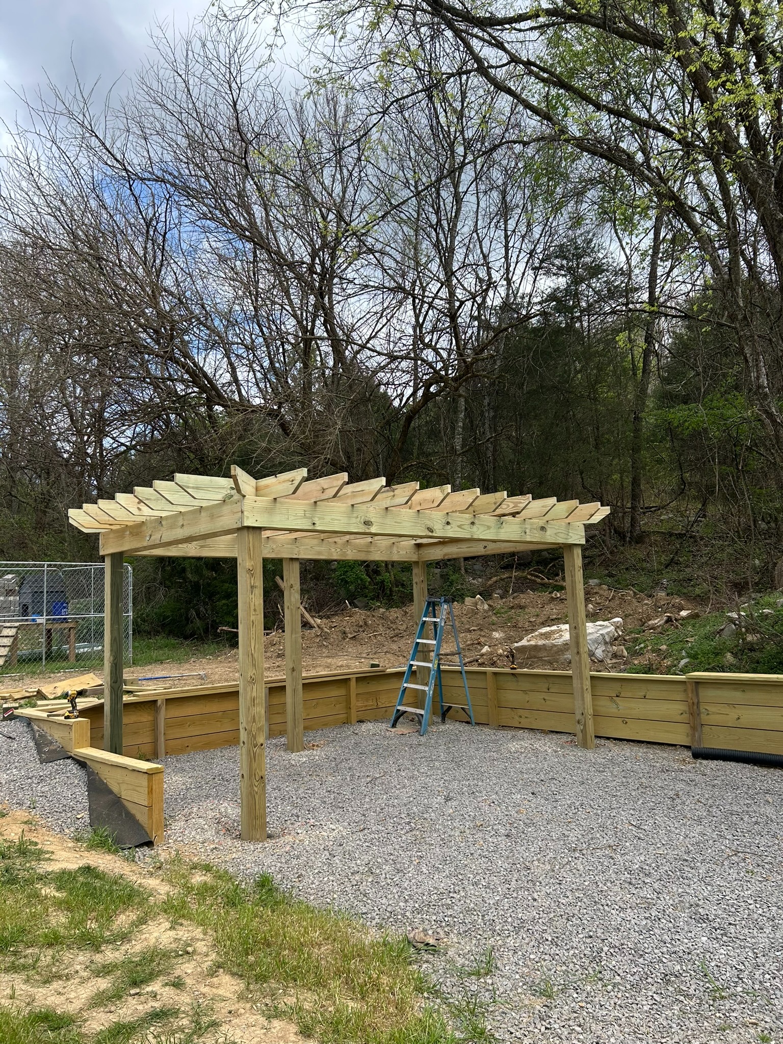Custom wood pergola under construction